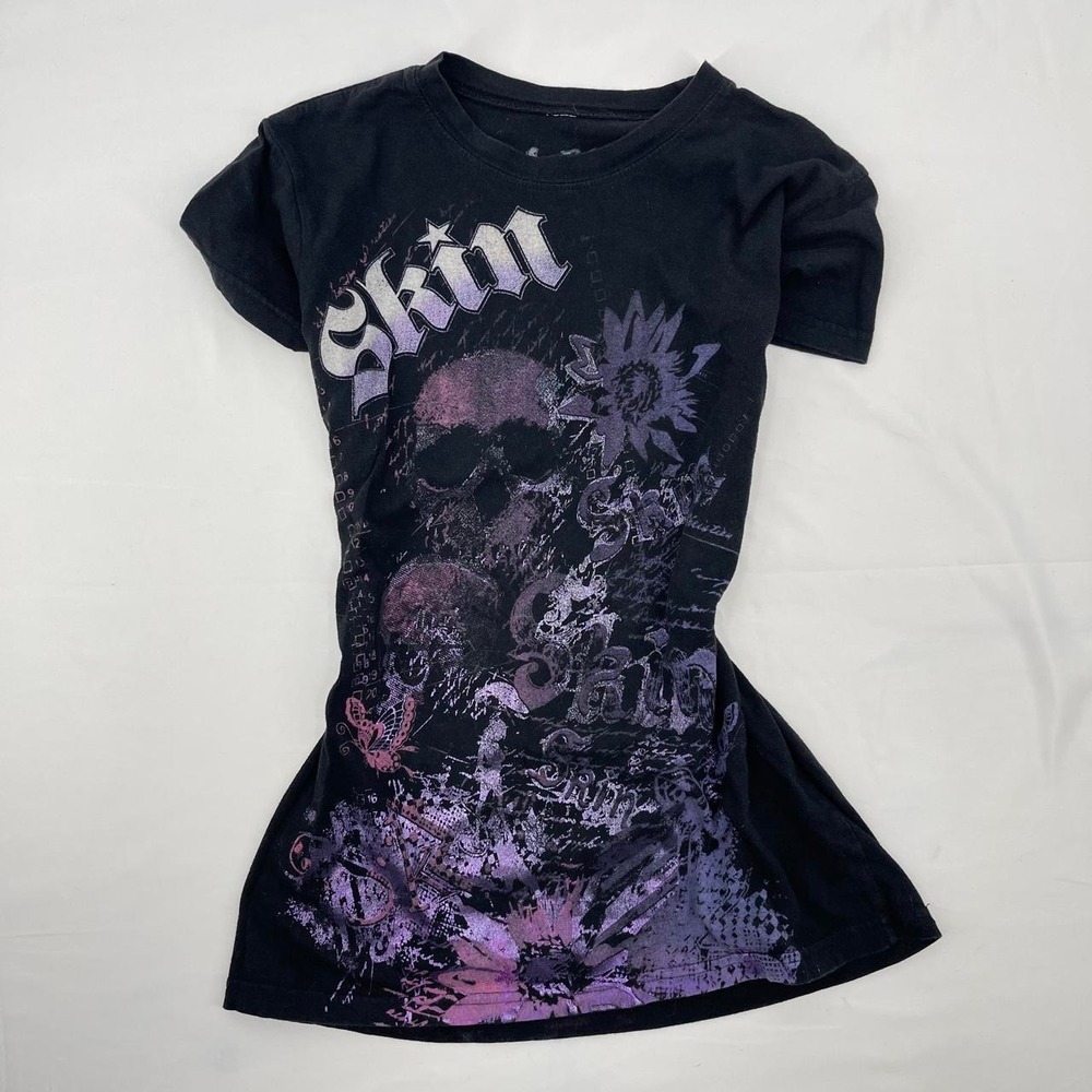 Vintage Y2K Skin Industries Women's Top XS Rare Emo Scene McBling Goth Skull